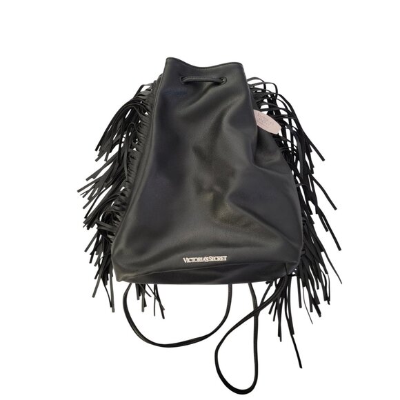 Victoria's Secret Handbags - NWT Victorias Secret Fringe Bucket Bag Black One Size